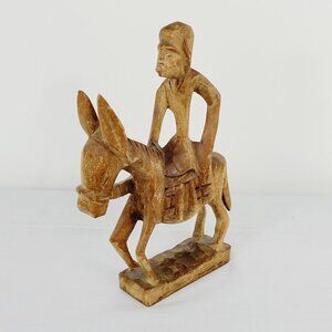 Antique Wood Sculpture Carving Man and Donkey Hand Carved Traveler Art Decor